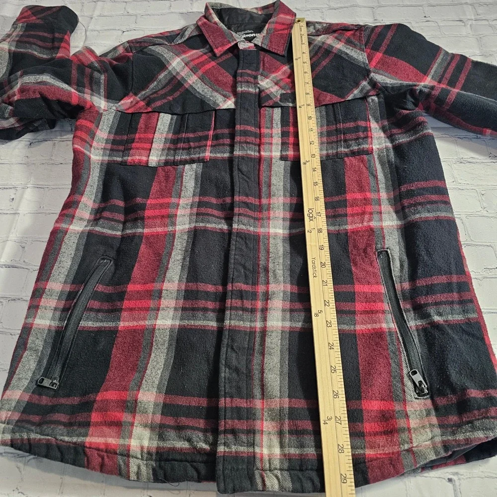 Burton Plaid Flannel Shirt‎ Jacket Men's Medium Red Black Gray Zip Pockets